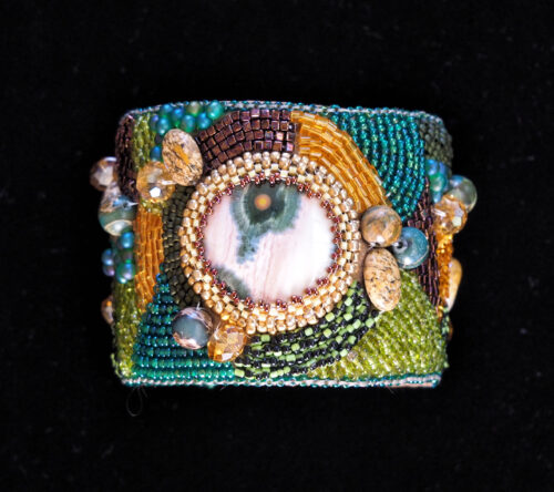 Ocean Jasper Bead Embroidered Cuff