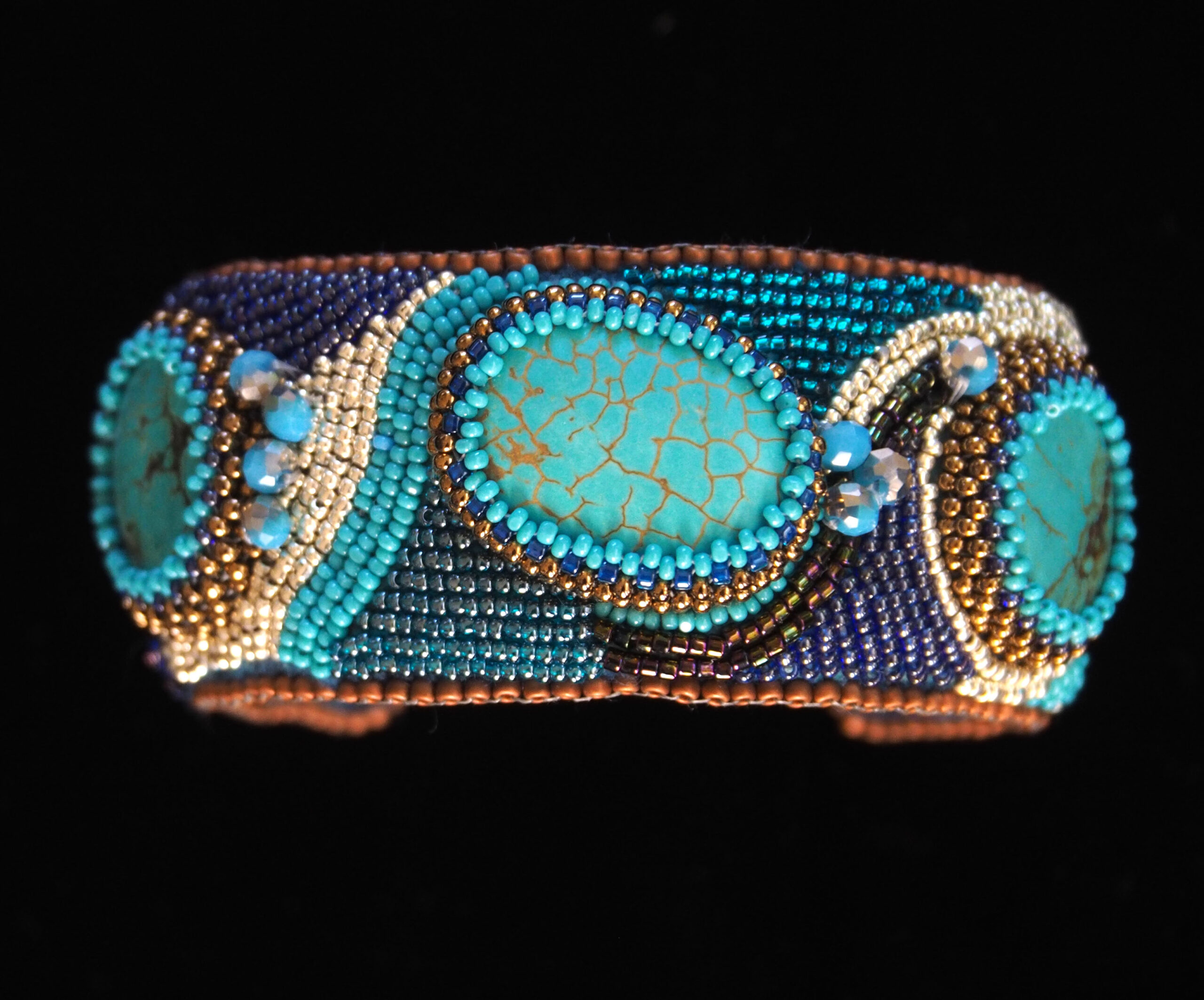 Turquoise Bead Embroidered Cuff