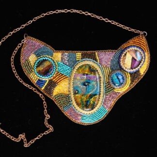 Fused Glass Cabochons Bead Embroidered Necklace