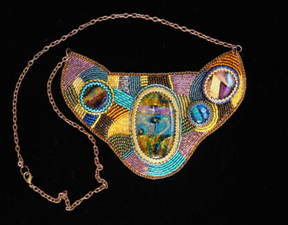 Fused Glass Cabochons Bead Embroidered Necklace