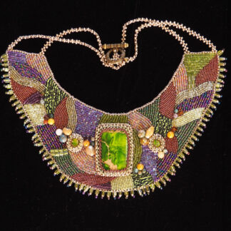 Purple & Green Bead Embroidered Necklace