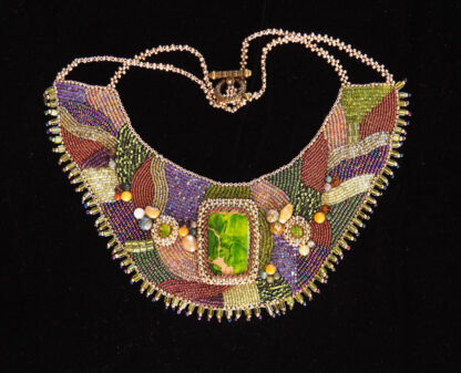 Purple & Green Bead Embroidered Necklace