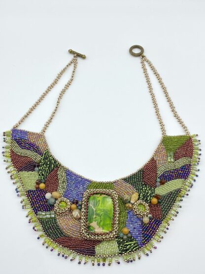 Purple & Green Bead Embroidered Necklace